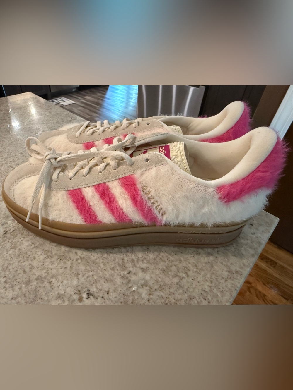 Limited addition Adidas Women’s White & Pink Furry Suede Sneakers